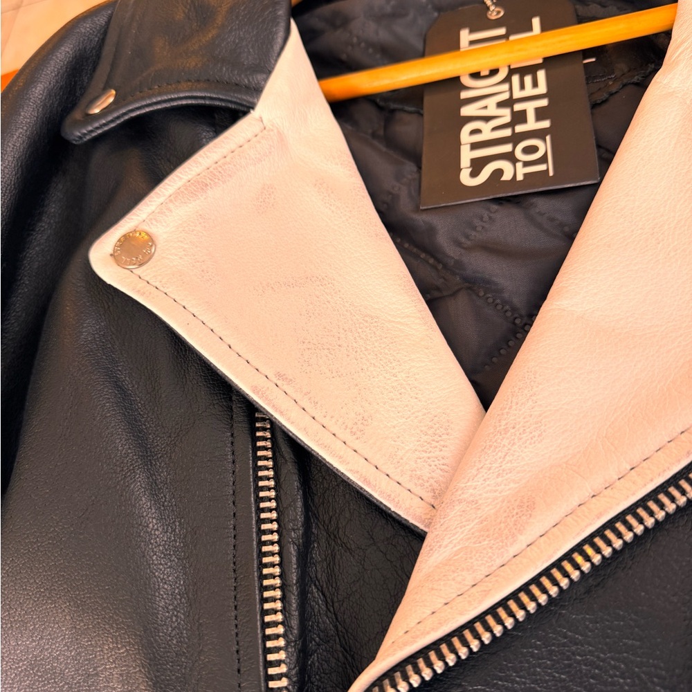 Straight to Hell  Black and White Leather Jacket - Picture 9 of 9